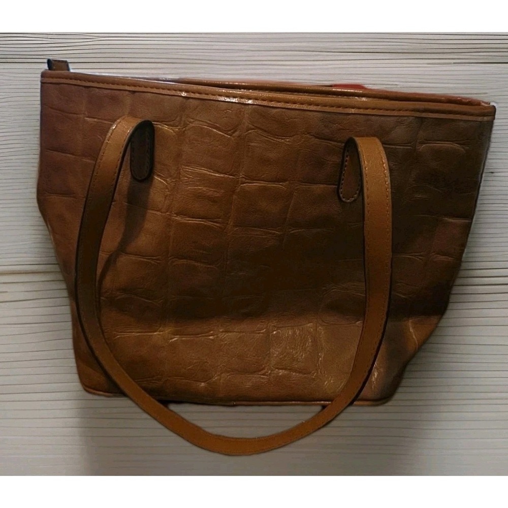 Bueno Brown Faux Croc Embossed Tote Purse Handbag 12' Handles Great‎ Cond Below